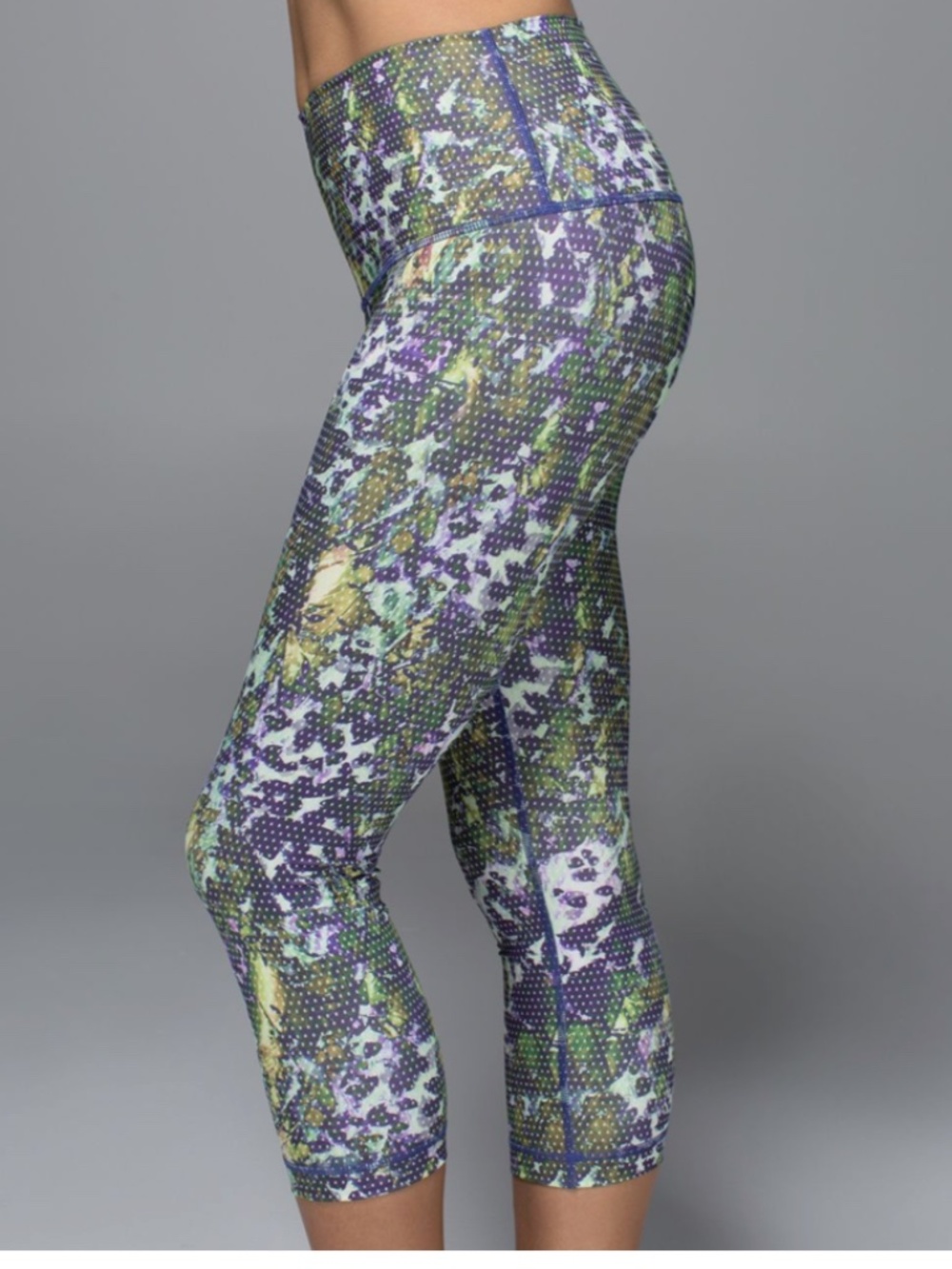 Lululemon Wunder Under Crop II Roll Down Floral Sport White Multi